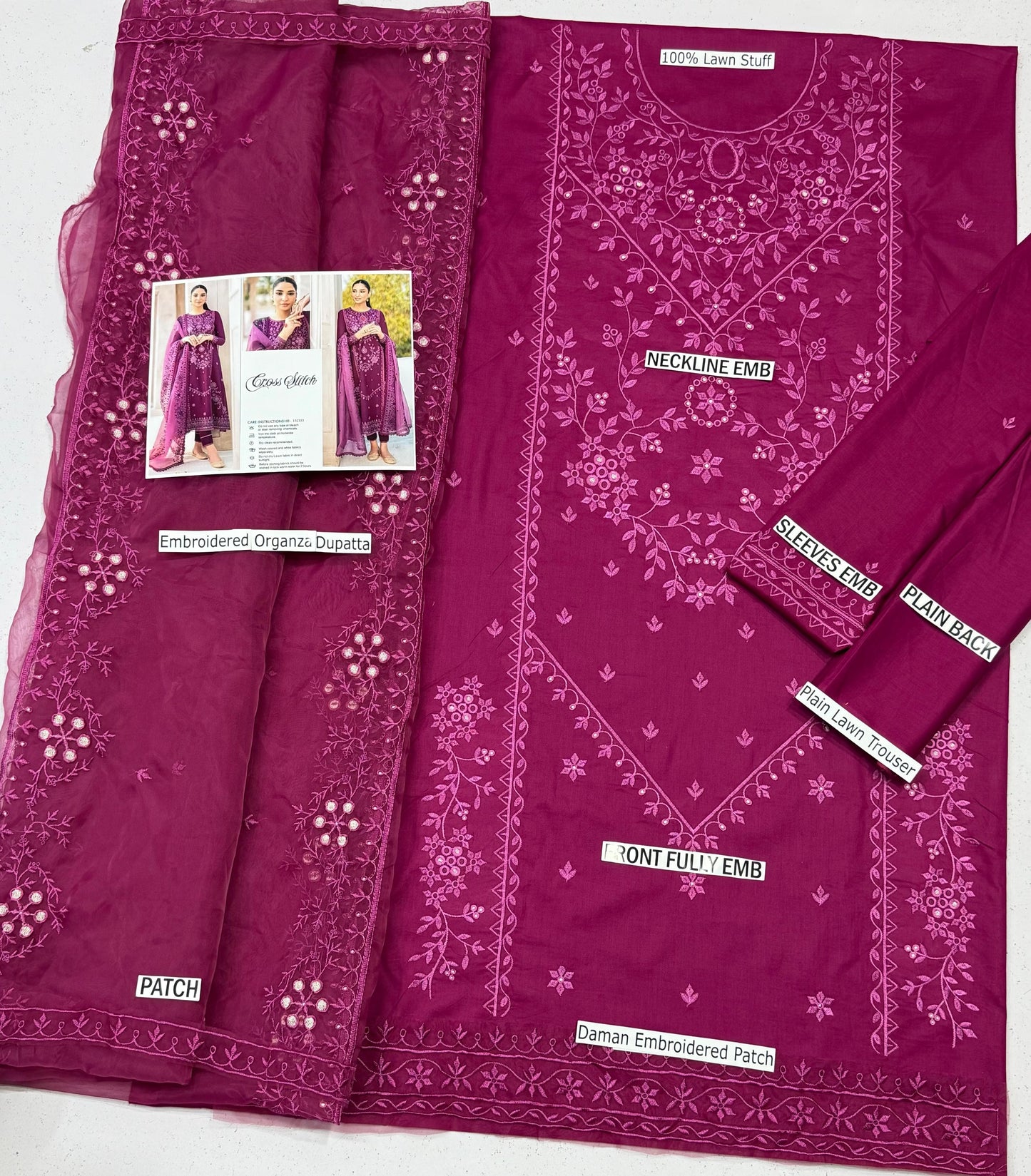 CROSS STITCH Embroidered Lawn Suit with Organza Dupatta - Additional product view