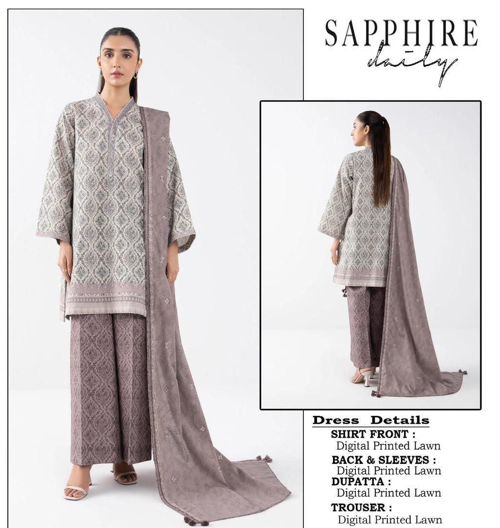 Sapphire Premium Luxury Lawn Suit with Printed Dupatta