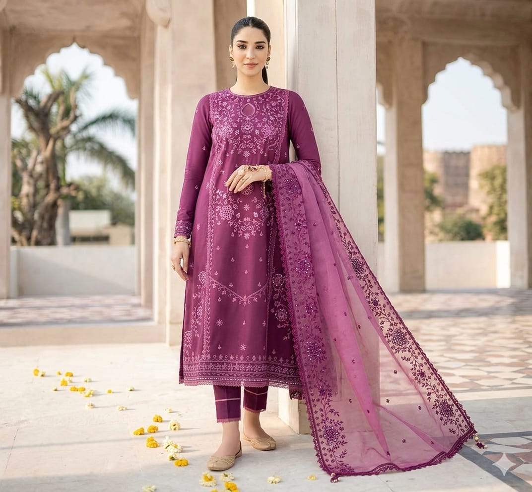 CROSS STITCH Embroidered Lawn Suit with Organza Dupatta - Additional product view