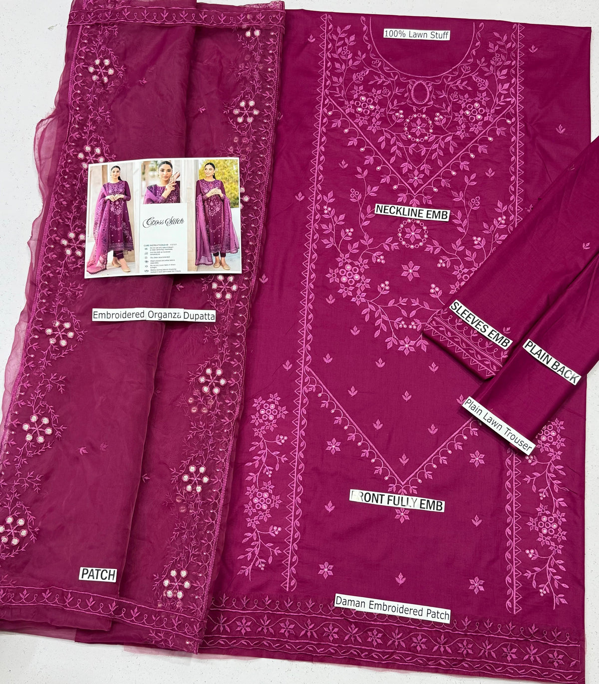 CROSS STITCH Embroidered Lawn Suit with Organza Dupatta - Additional product view