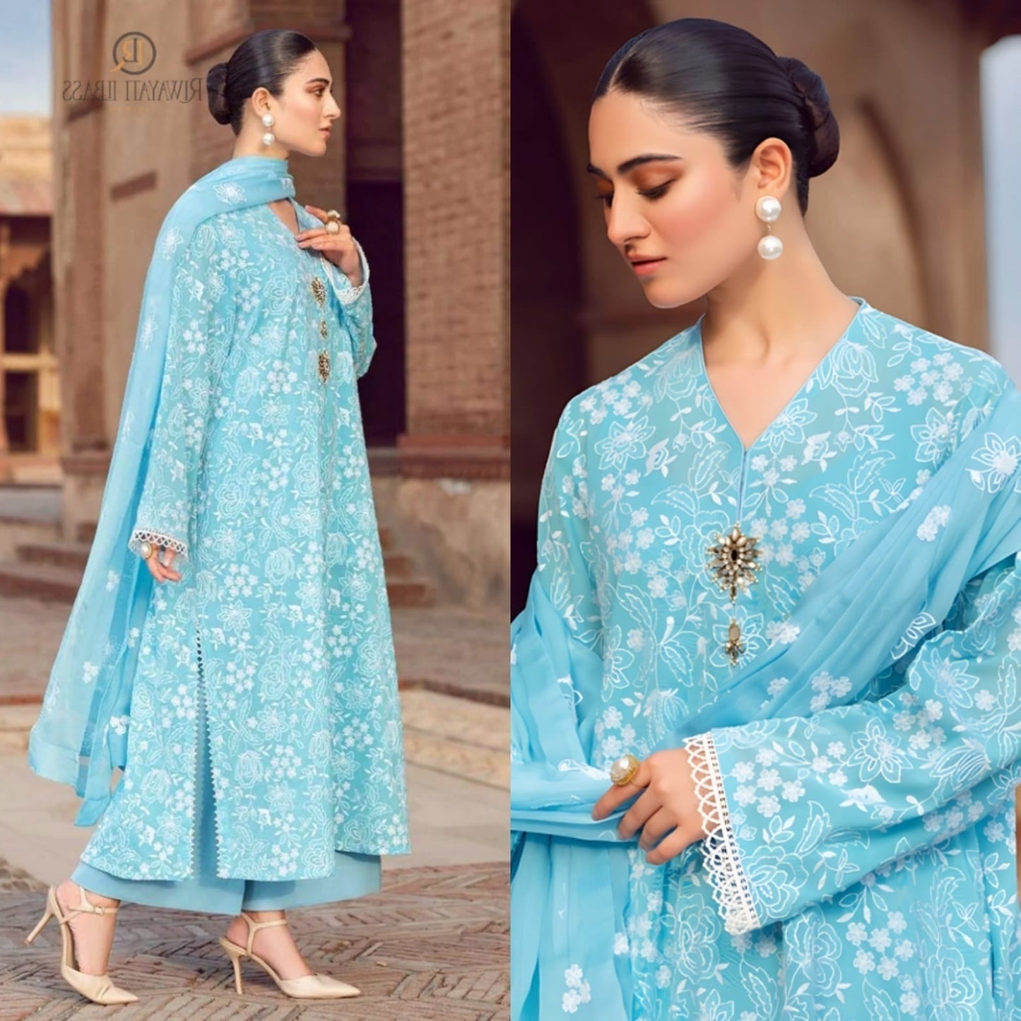 Bareeze Premium Luxury Embroidered Lawn Suit with Bamber Chiffon Dupatta