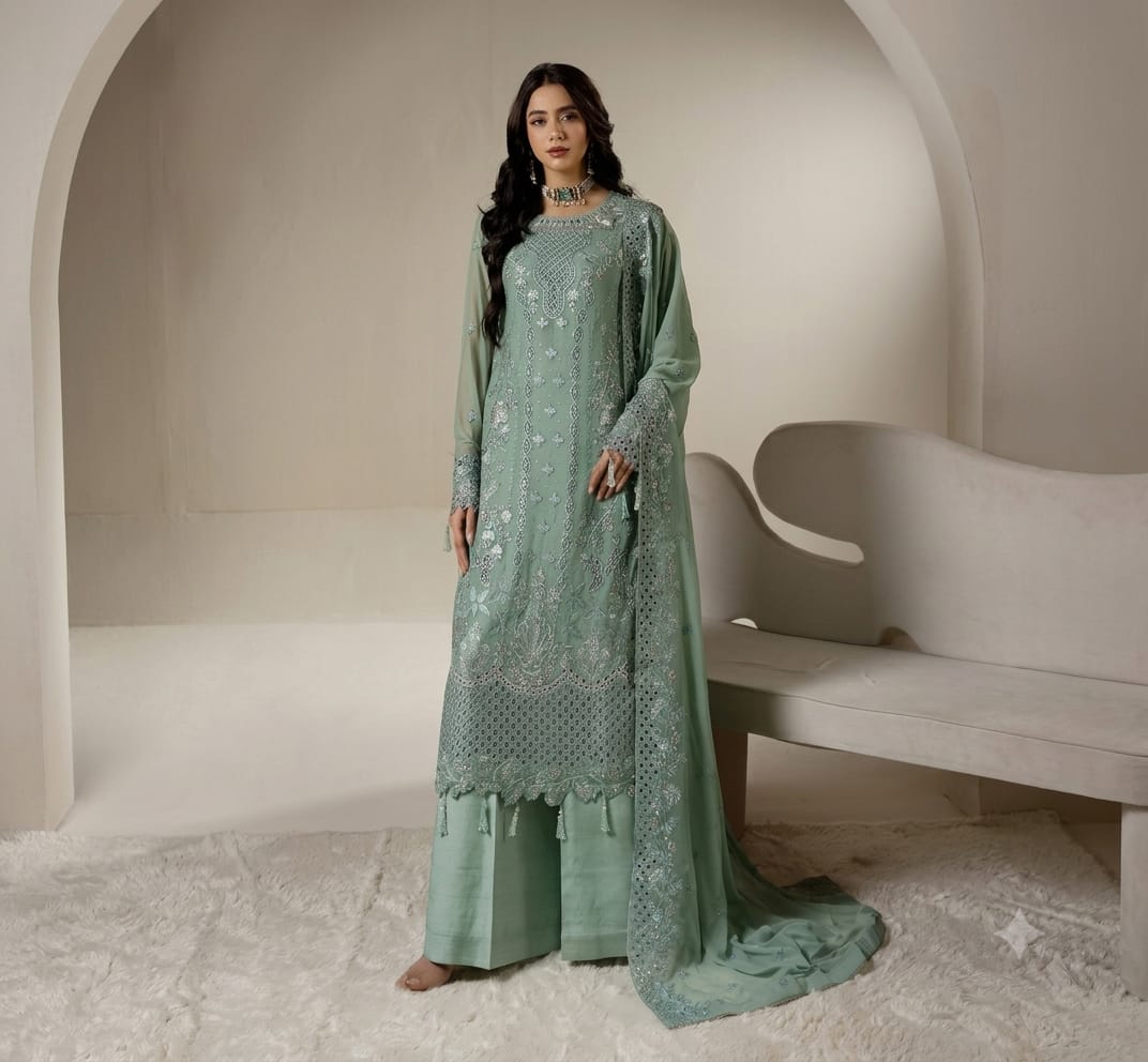 Maryam Nisa Luxury Chiffon Embroidered Suit with Ready-to-Wear Dupatta