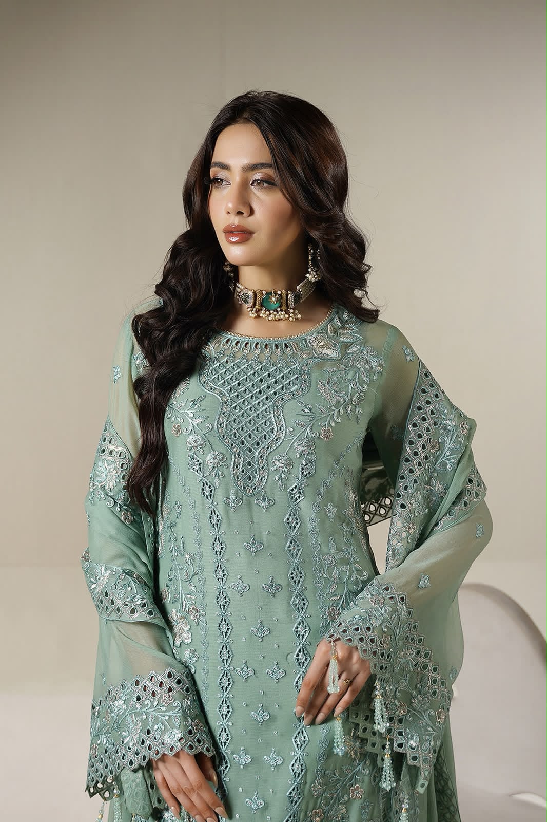 Maryam Nisa Luxury Chiffon Embroidered Suit with Ready-to-Wear Dupatta