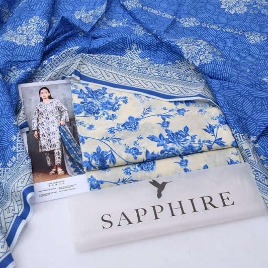 Sapphire Premium Luxury Lawn Suit with Printed Dupatta