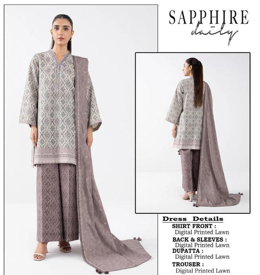 Sapphire Premium Luxury Lawn Suit with Printed Dupatta