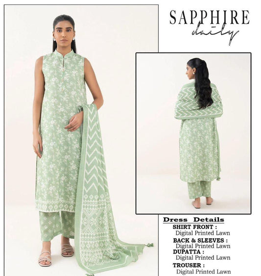 Sapphire Premium Luxury Lawn Suit with Printed Dupatta