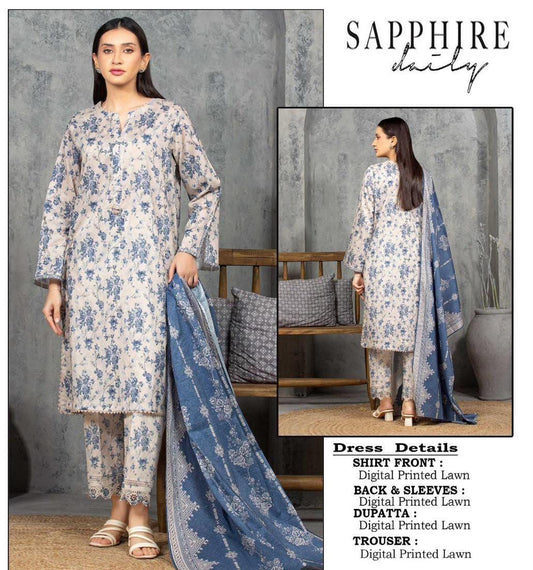 Sapphire Premium Luxury Lawn Suit with Printed Dupatta