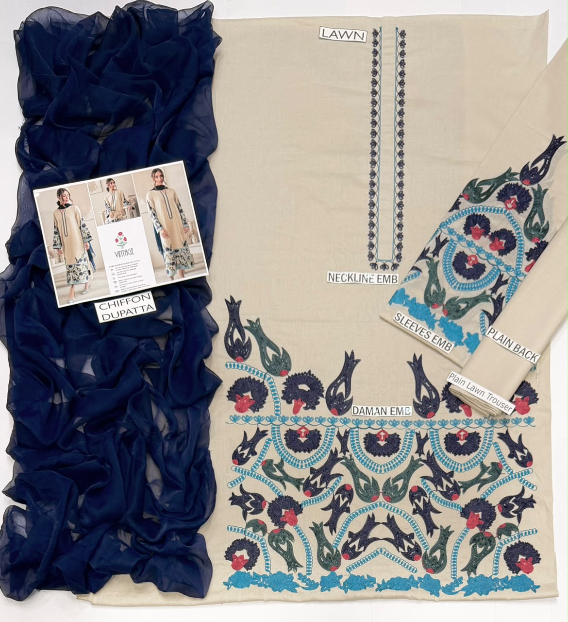 VINTAGE Premium Luxury Embroidered Lawn Suit