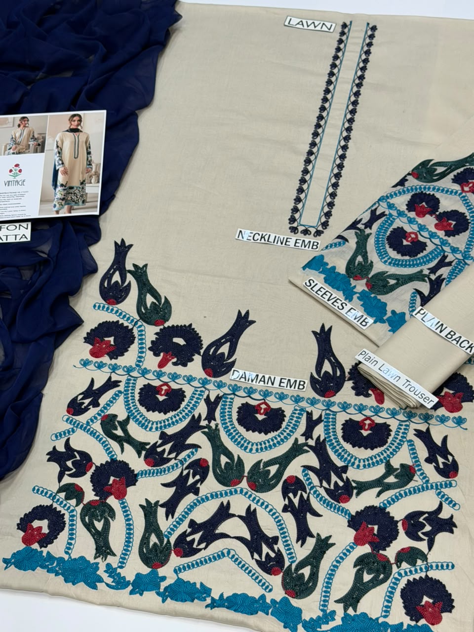 VINTAGE Premium Luxury Embroidered Lawn Suit